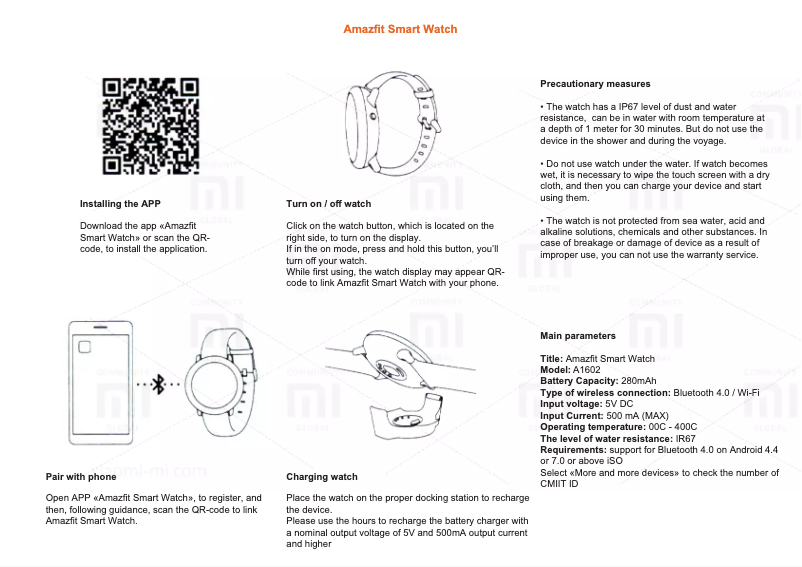 Page n°1 - Manuel utilisateur Xiaomi Amazfit Smart Watch