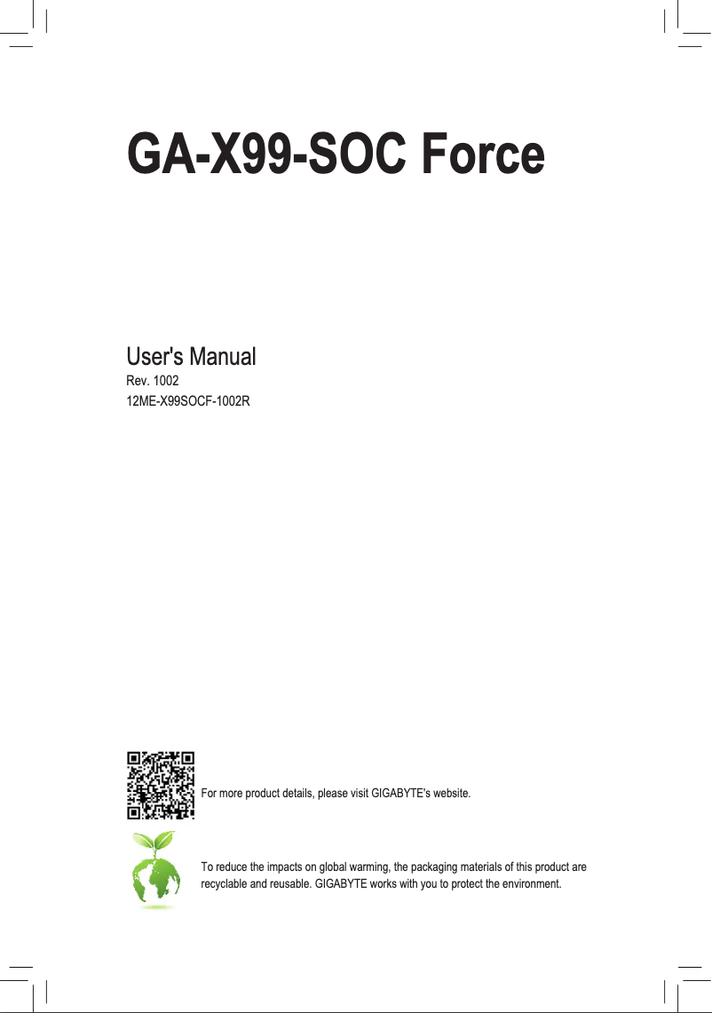 Page 1 de la notice Manuel utilisateur Gigabyte GA-X99-SOC Force