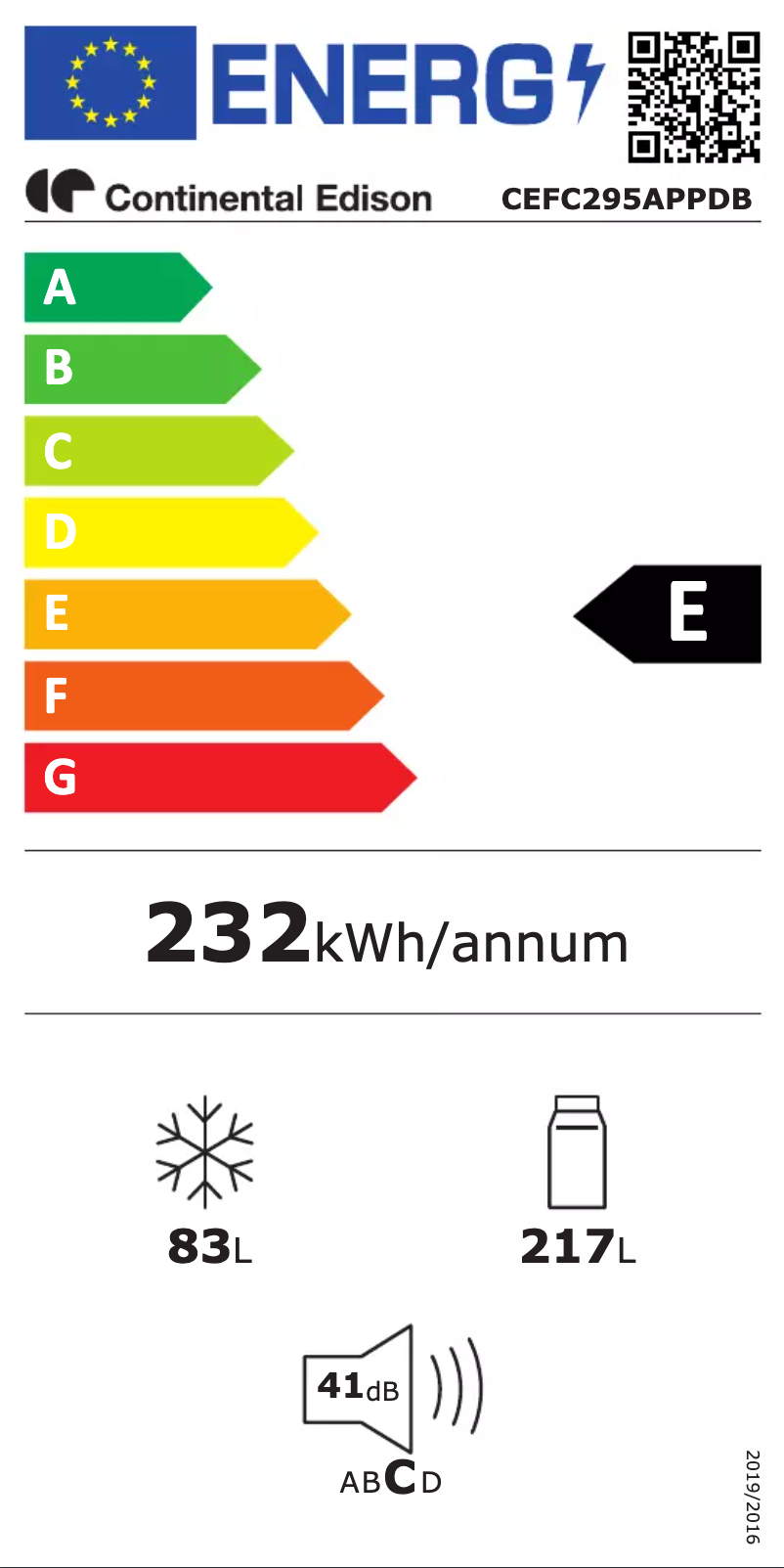 Page n°1 - Label énergétique Continental Edison CEFC295APPDB