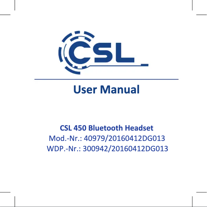 Page 1 of the manual User Manual CSL 300942