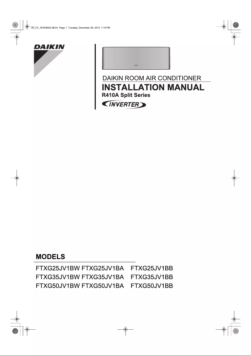 Página 1 del manual Guía de instalación Daikin FTXG25JV1BB