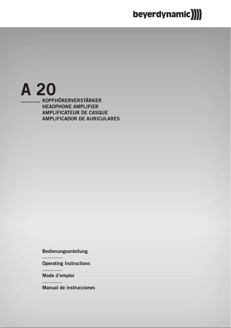 Page n°1 - Manuel utilisateur Beyerdynamic A 20
