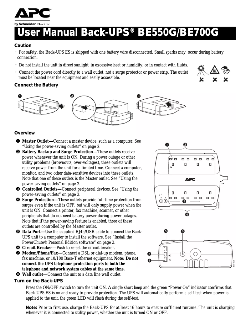 Page 1 de la notice Manuel utilisateur APC APBE550G-UK
