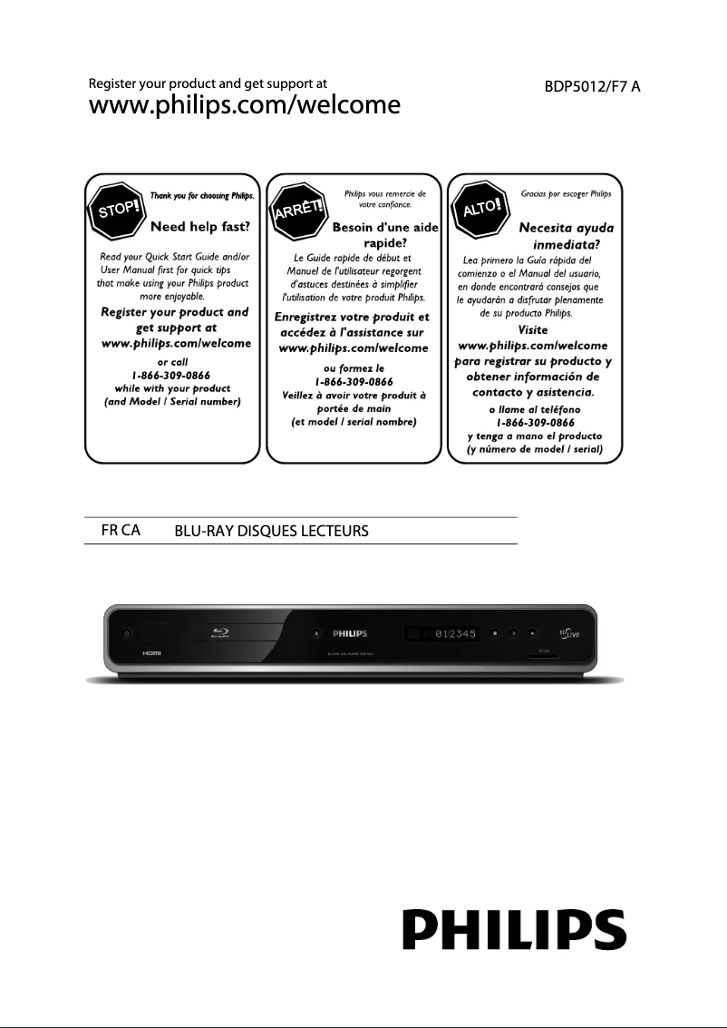 Page 1 de la notice Manuel utilisateur Philips BDP5012