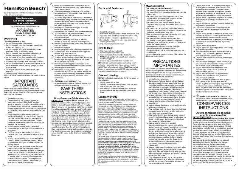 Page n°1 - Manuel utilisateur Hamilton Beach 24671
