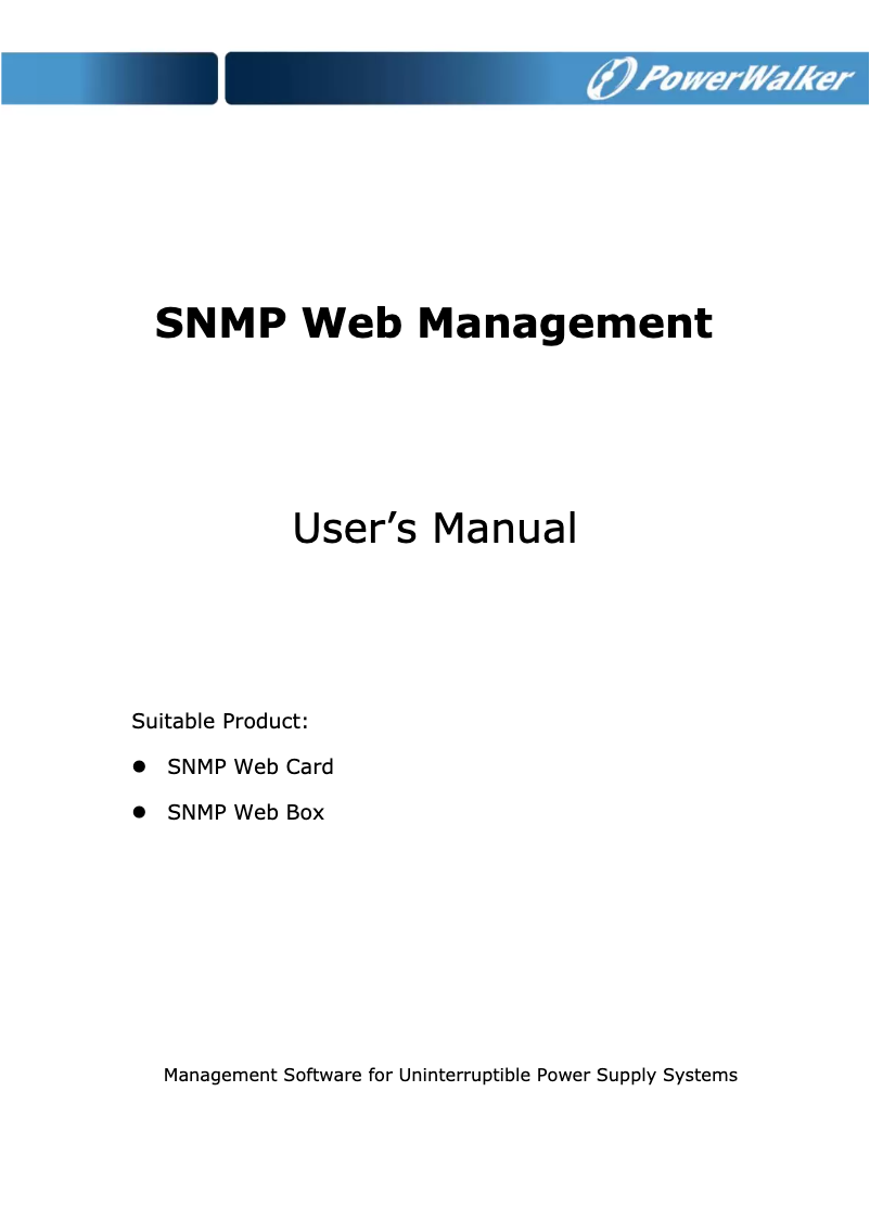 Image de la première page du manuel de l'appareil SNMP Web Management