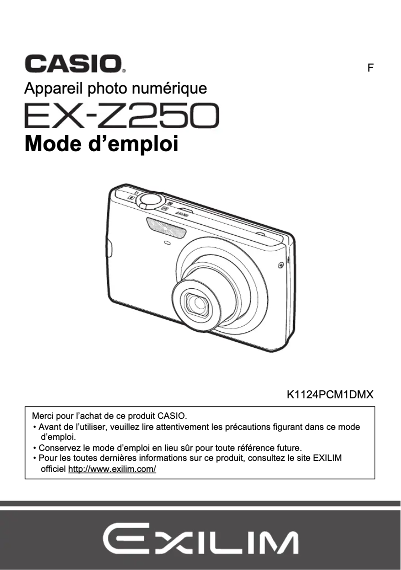 Image de la première page du manuel de l'appareil Exilim EX-Z250