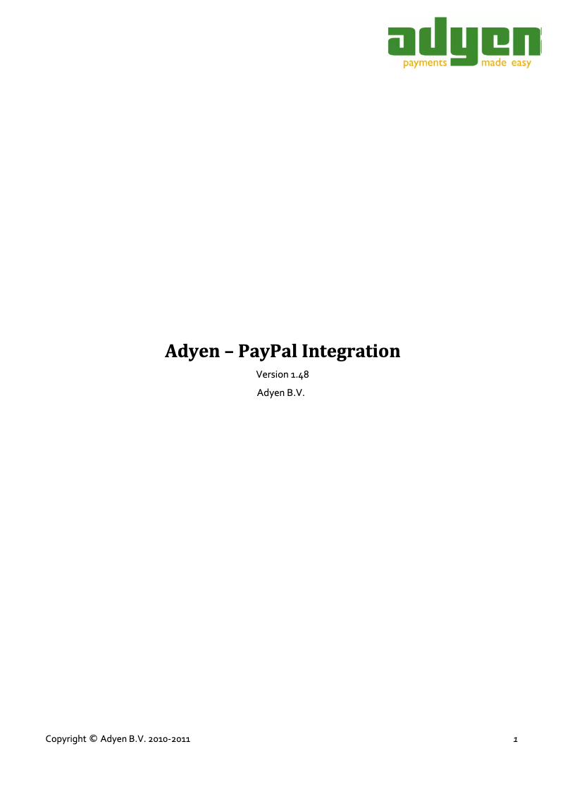 Page n°1 - Manuel utilisateur Adyen PayPal Integration