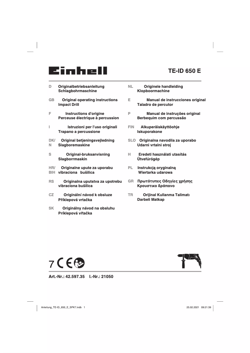 Page n°1 - Manuel utilisateur Einhell TE-ID 650 E