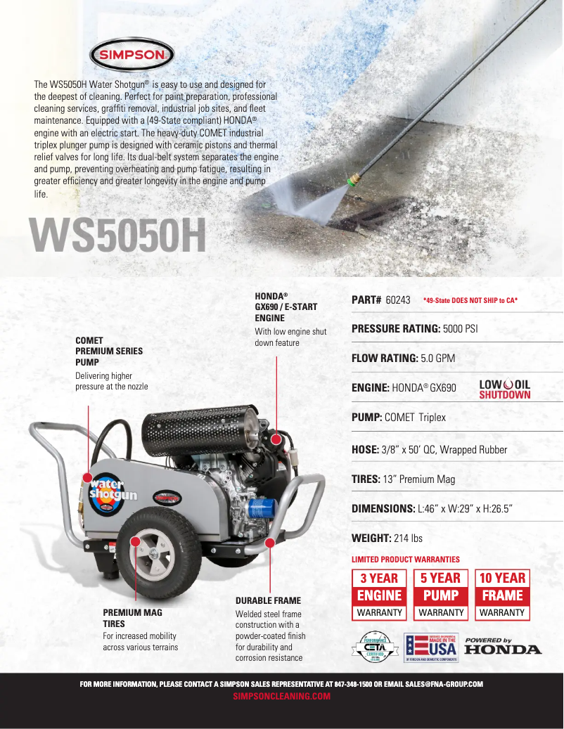 Page 1 de la notice Fiche technique Simpson WS5050H-S