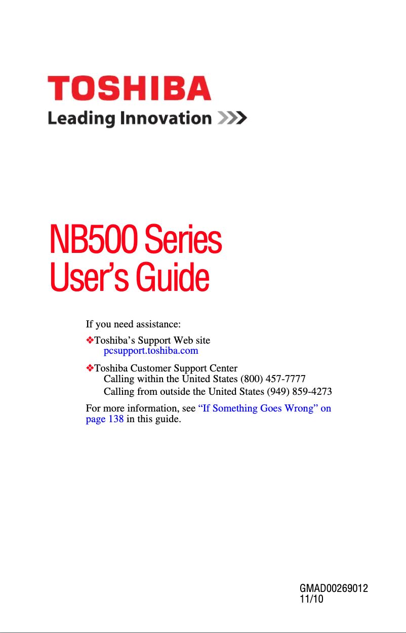 Page n°1 - Manuel utilisateur Toshiba NB500