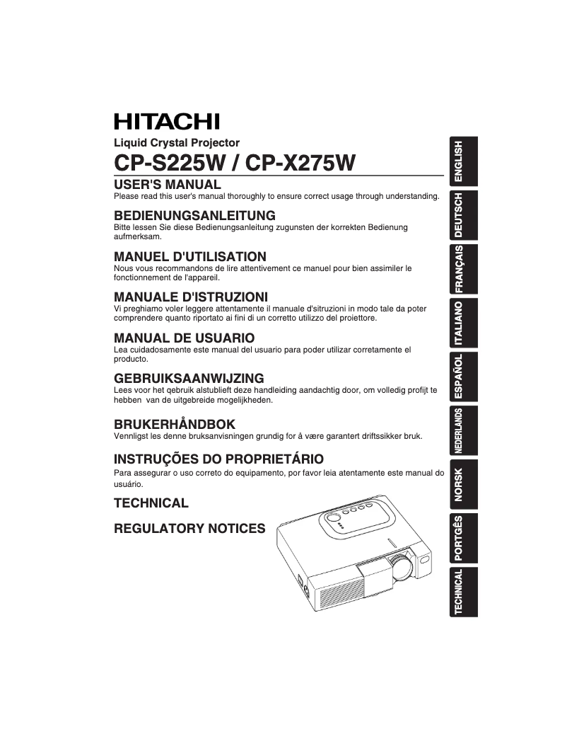 Page 1 de la notice Manuel utilisateur Hitachi CP-X275W