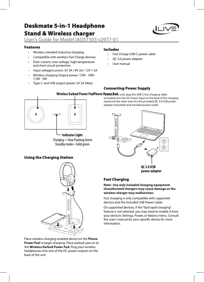 Page 1 de la notice Manuel utilisateur iLive IAQST303
