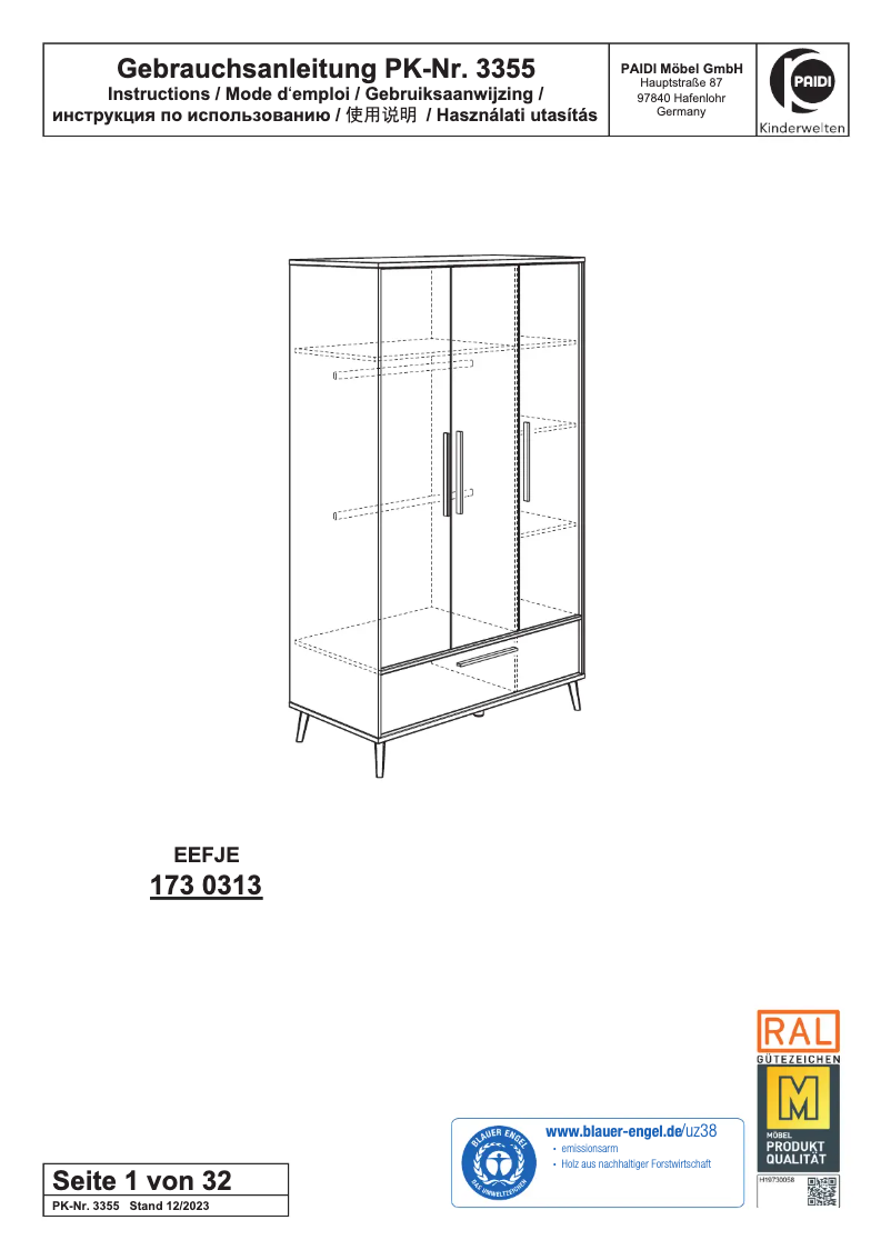 Page n°1 - Manuel utilisateur Paidi Eefje