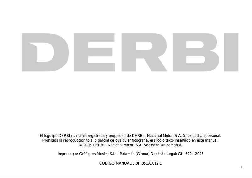 Page 1 de la notice Manuel utilisateur Derbi Senda DRD X-Treme 50 SM (2005)