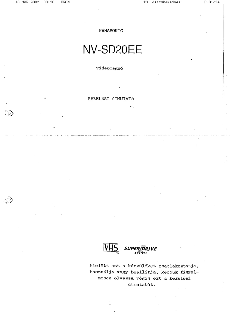 Image de la première page du manuel de l'appareil NV-SD20EE