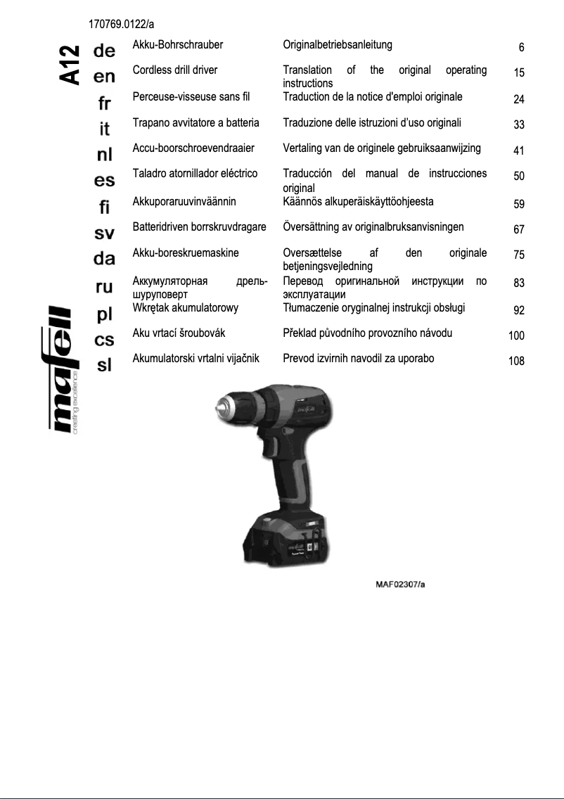 Page n°1 - Manuel utilisateur Mafell A12