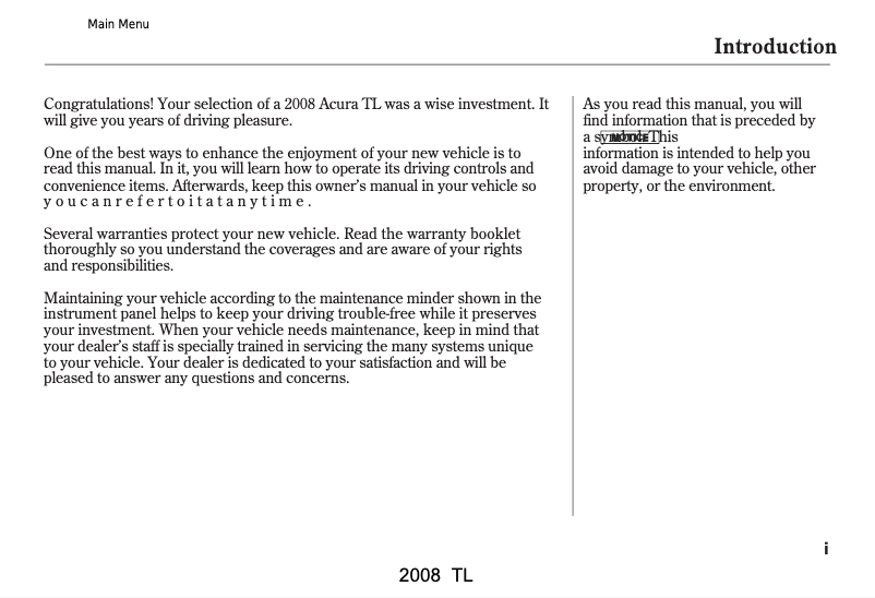 Page n°1 - Manuel utilisateur Acura TL (2008)