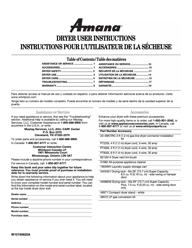 Page n°1 - Manuel utilisateur Amana NGD5200TQ0