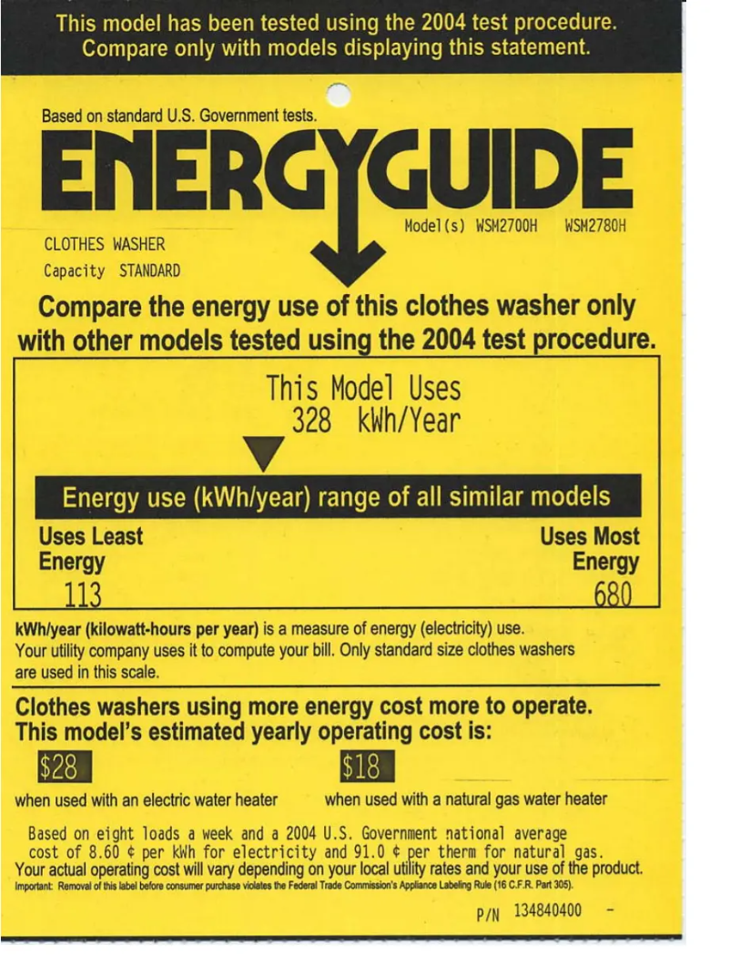 Página 1 del manual Etiqueta energética GE WSM2780HWW