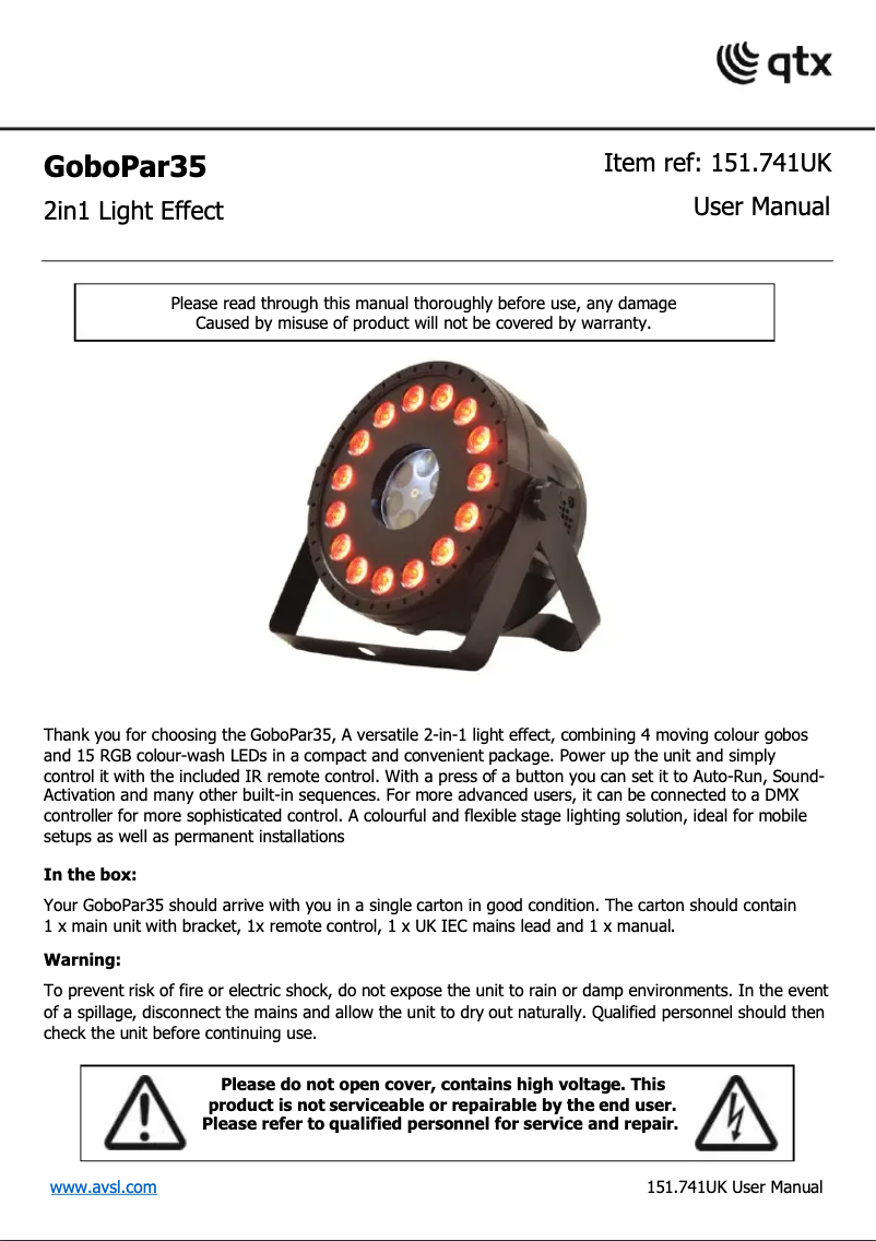 Image de la première page du manuel de l'appareil GoboPar35