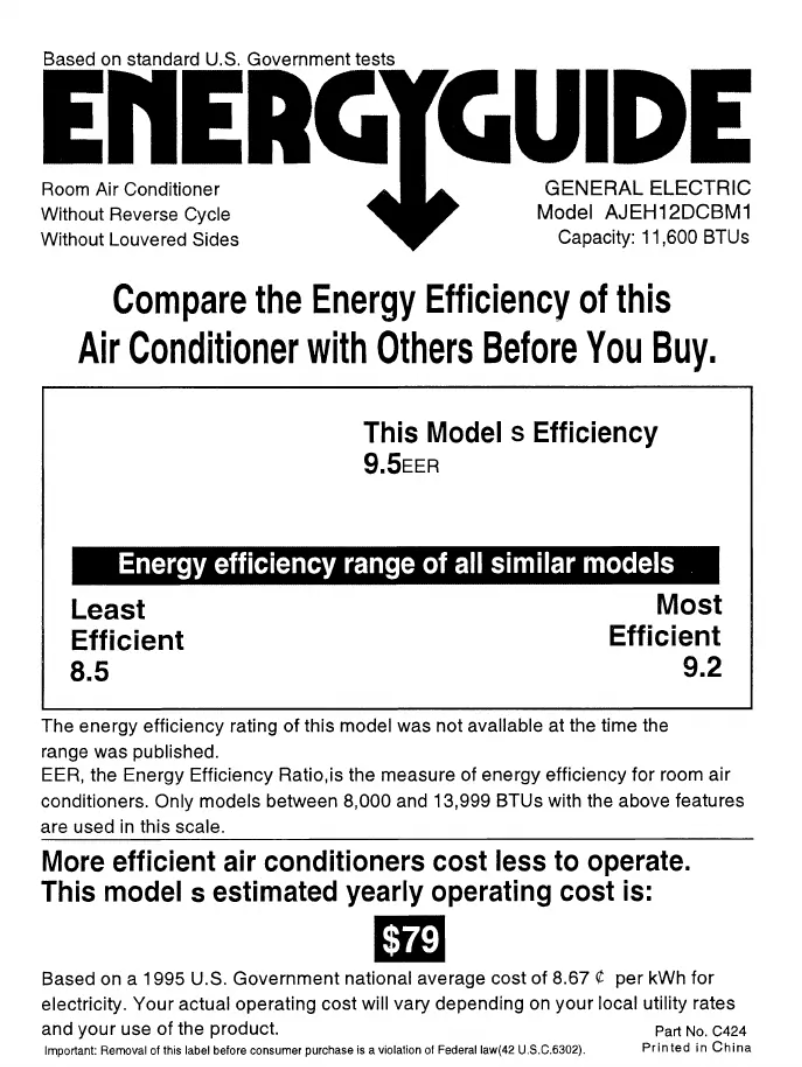 Page 1 de la notice Label énergétique GE AJEH12DCB