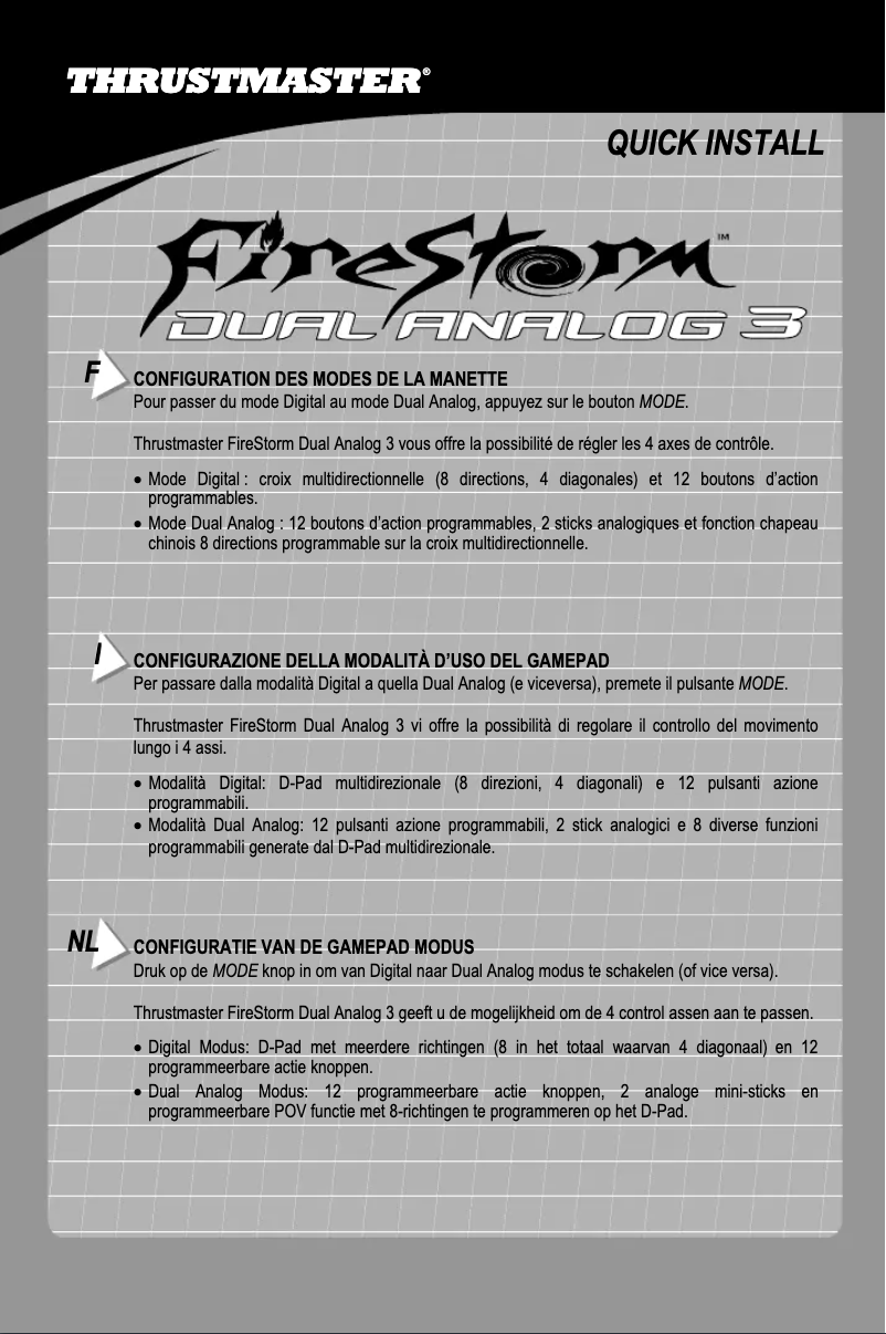 Page n°1 - Manuel utilisateur Thrustmaster FireStorm Dual Analog 3