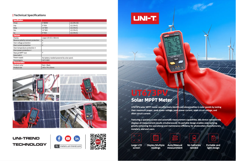 Page 1 de la notice Fiche technique Uni-T UT673PV