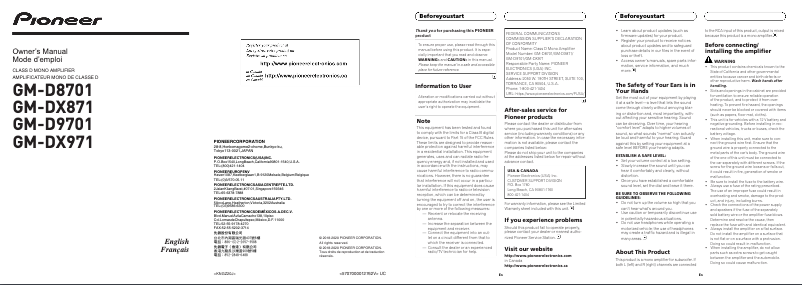 Page n°1 - Manuel utilisateur Pioneer GM-D9701