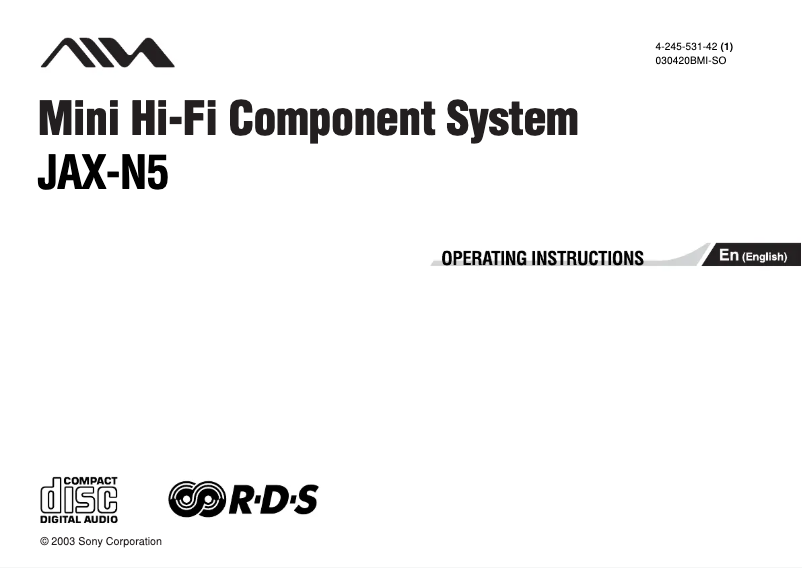 Page 1 de la notice Manuel utilisateur Sony JAX-N5