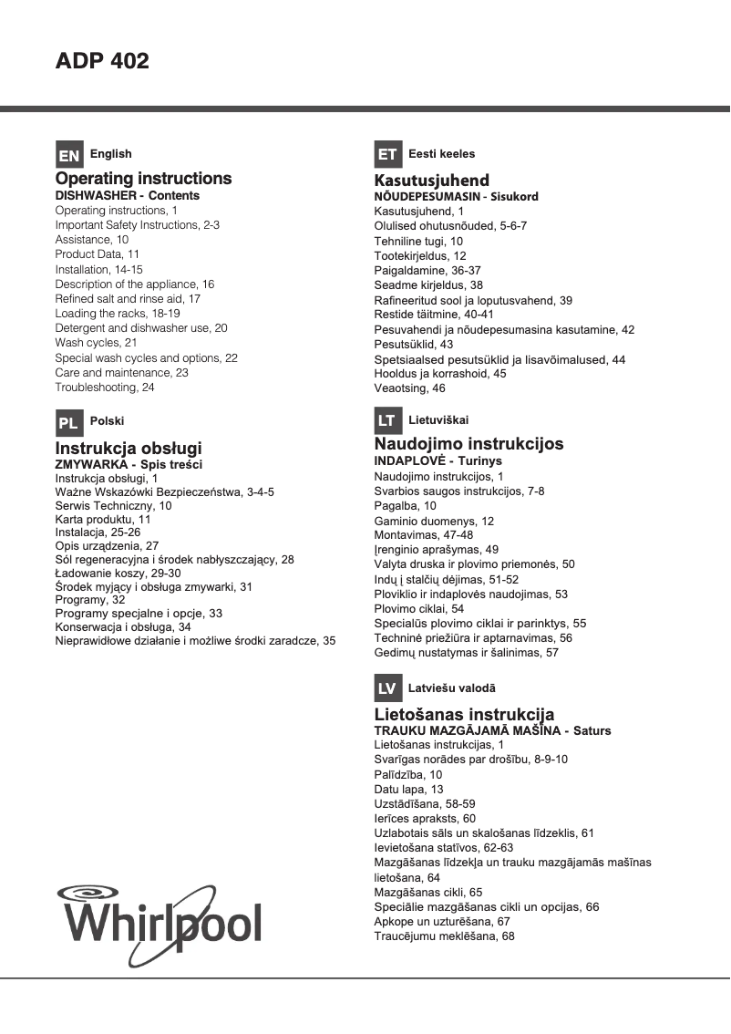 Image de la première page du manuel de l'appareil ADP 402 IX