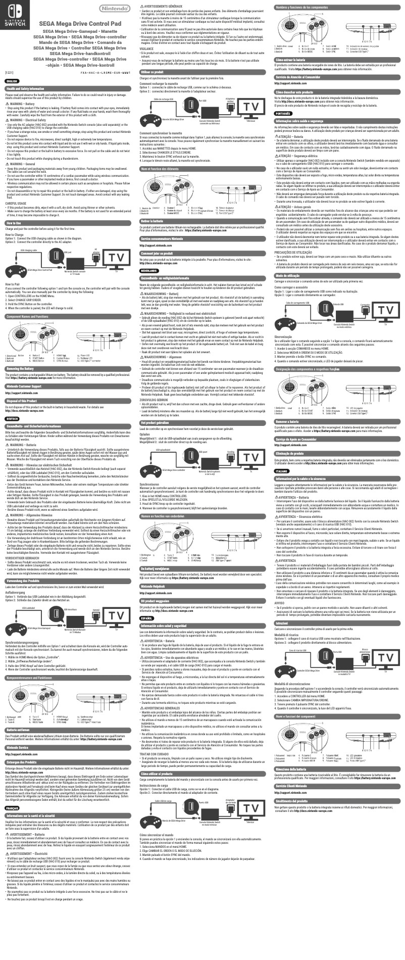 Page 1 de la notice Manuel utilisateur Nintendo SEGA Mega Drive Control Pad