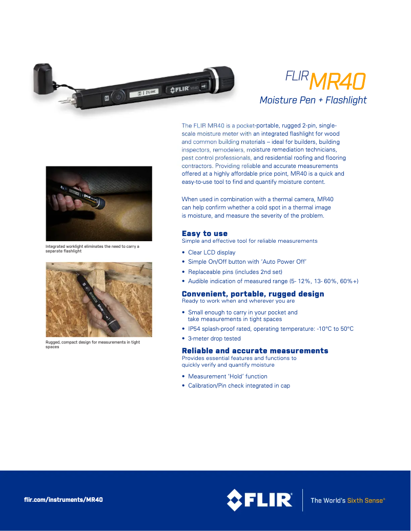 Page 1 de la notice Fiche technique FLIR MR40