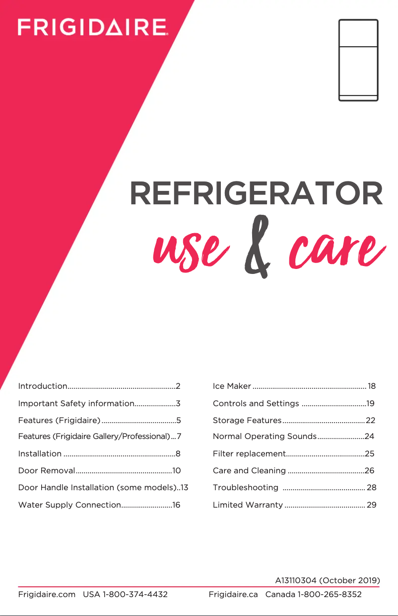 Page n°1 - Manuel d'utilisation et d'entretien Frigidaire FFTR1814WW