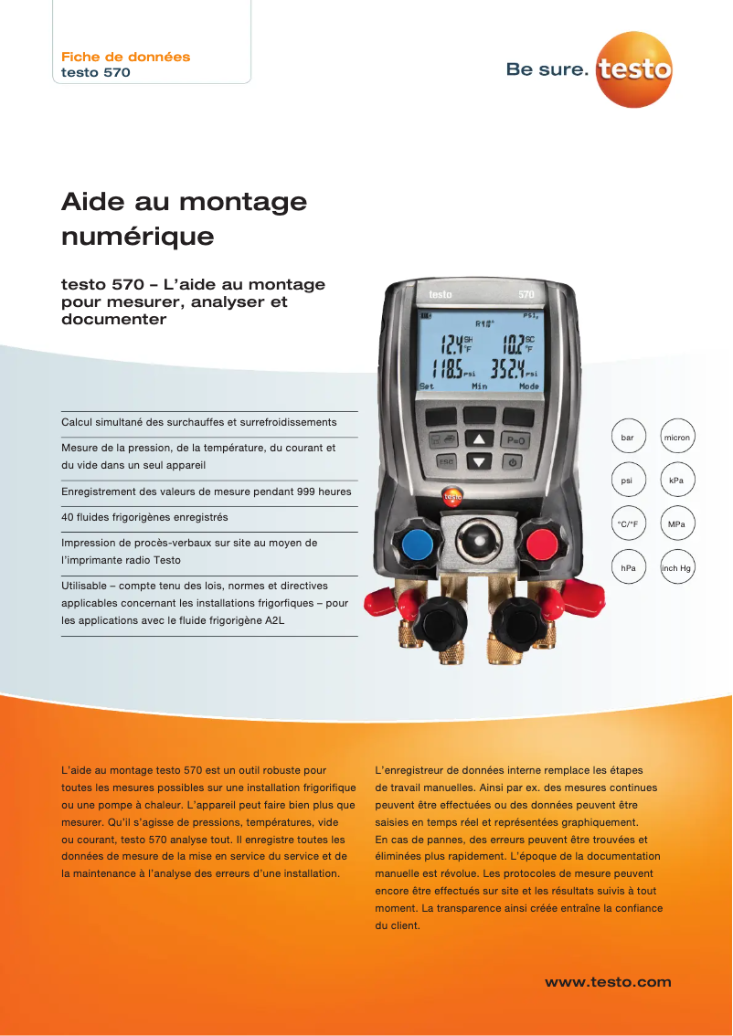 Page 1 de la notice Fiche technique Testo 570