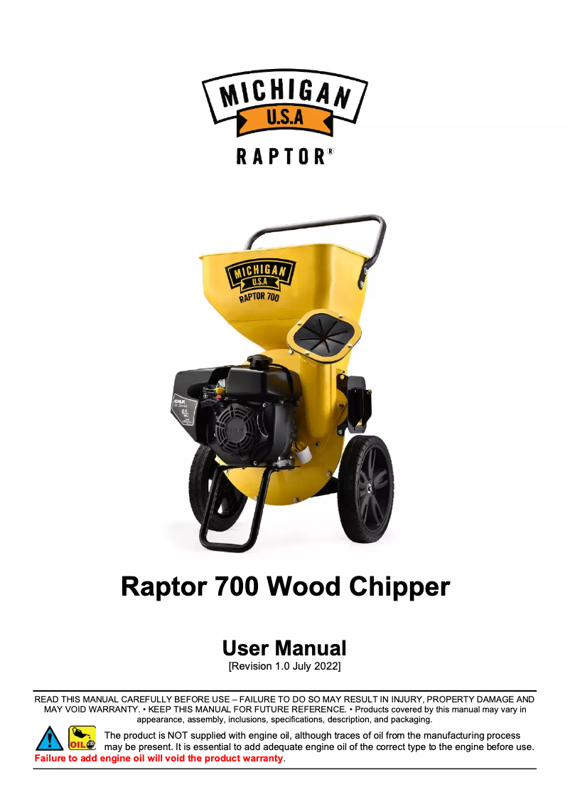 Image de la première page du manuel de l'appareil Raptor 700