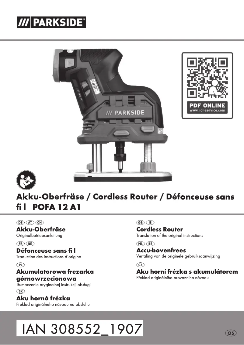 Page 1 de la notice Manuel utilisateur Parkside POFA 12 A1