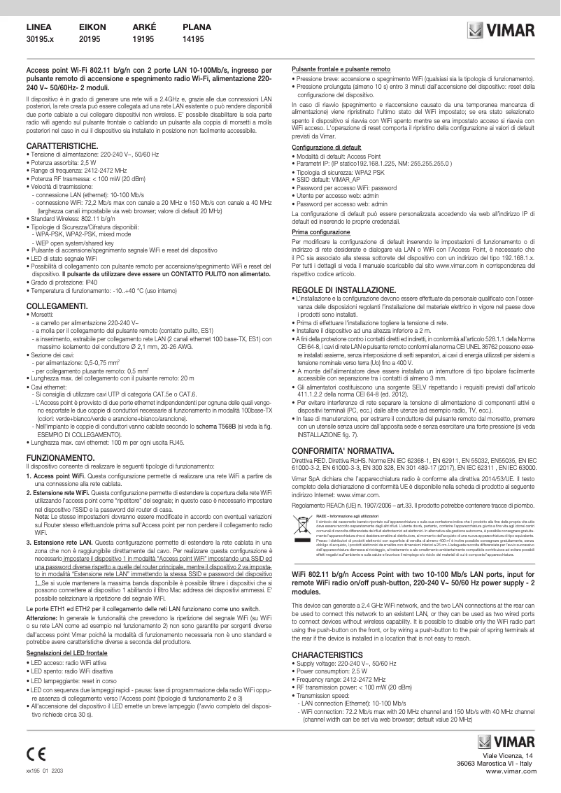 Page 1 de la notice Instructions / montage Vimar 20195