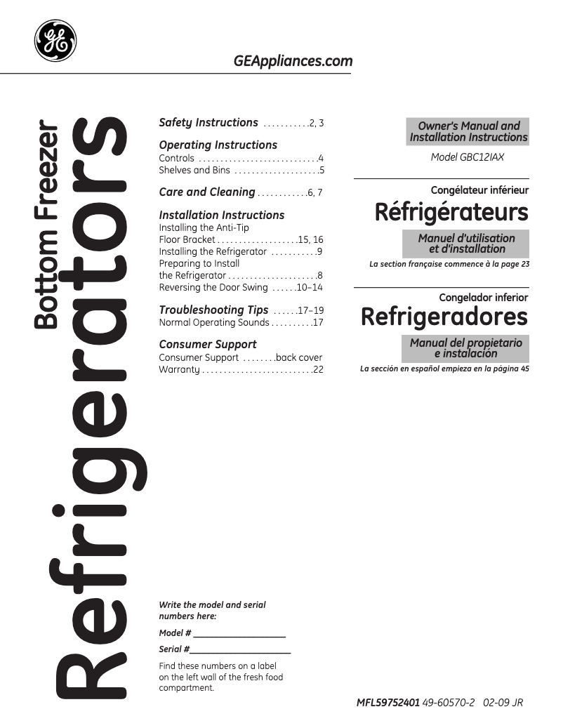 Página 1 del manual Guía de instalación GE GBC12IAXRSS