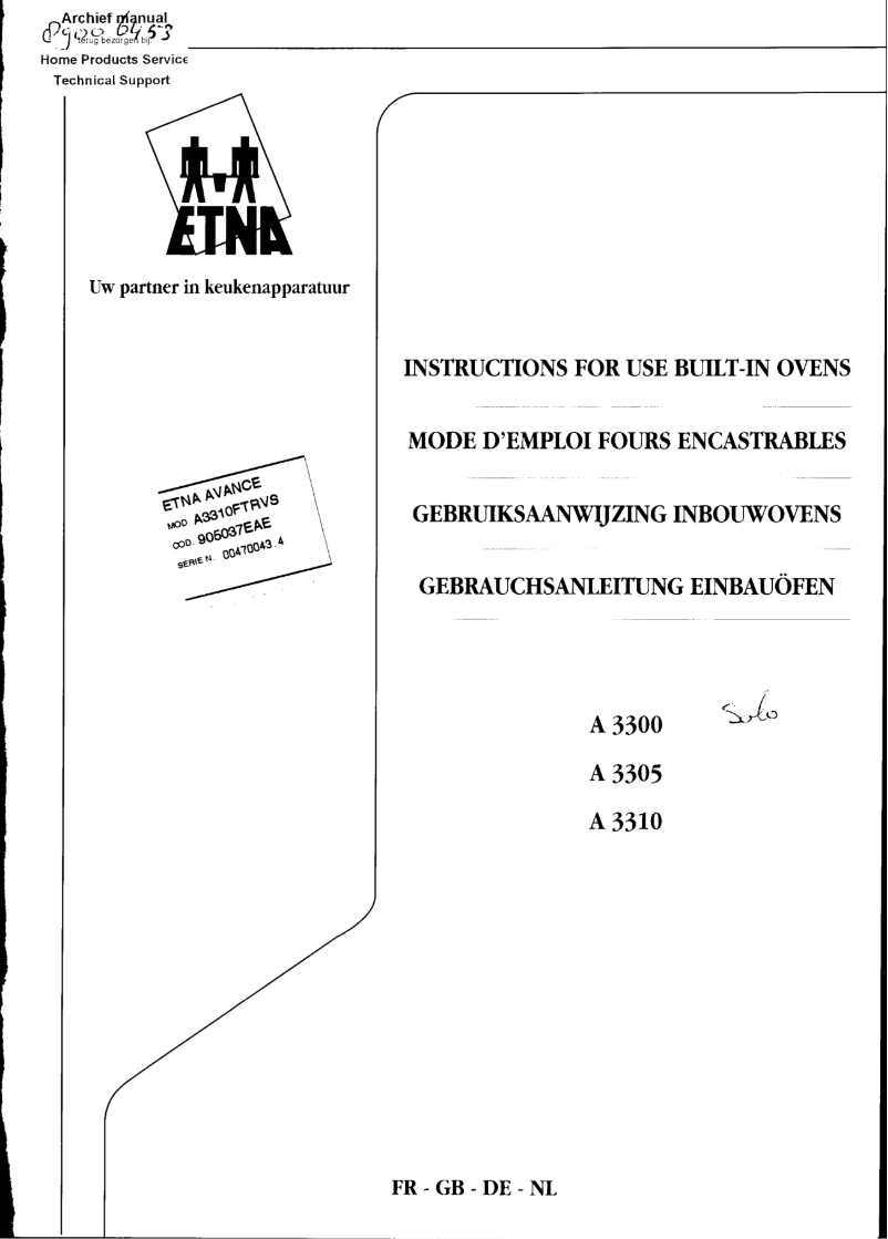 Page 1 de la notice Manuel utilisateur Etna A3300T