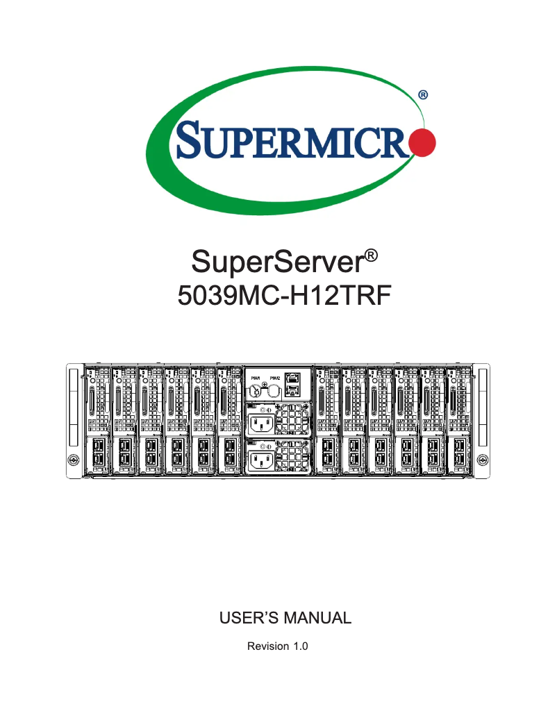 Image de la première page du manuel de l'appareil SuperServer 5039MC-H12TRF