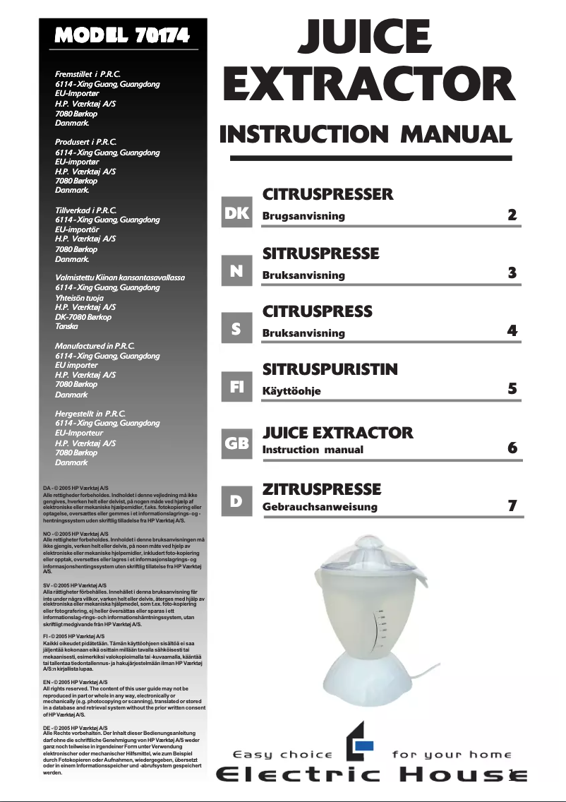 Page 1 de la notice Manuel utilisateur Electric House 70174