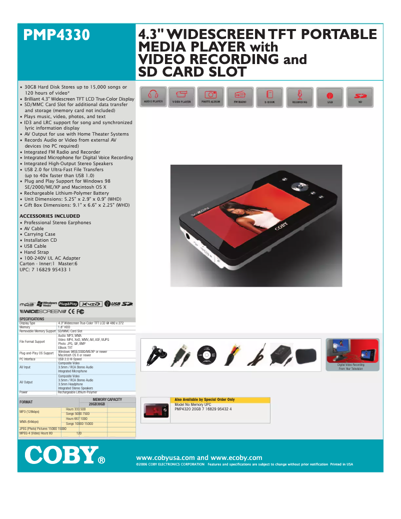 Page 1 de la notice Manuel utilisateur Coby PMP4330