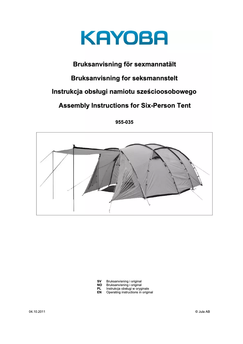 Page 1 de la notice Manuel utilisateur Kayoba 955-035