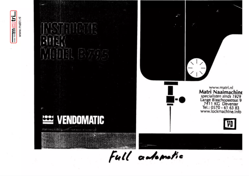 Page n°1 - Manuel utilisateur Vendomatic B 795