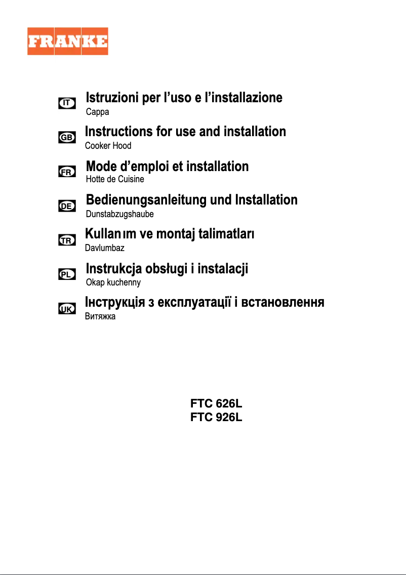 Page n°1 - Manuel utilisateur Franke FTC 626L