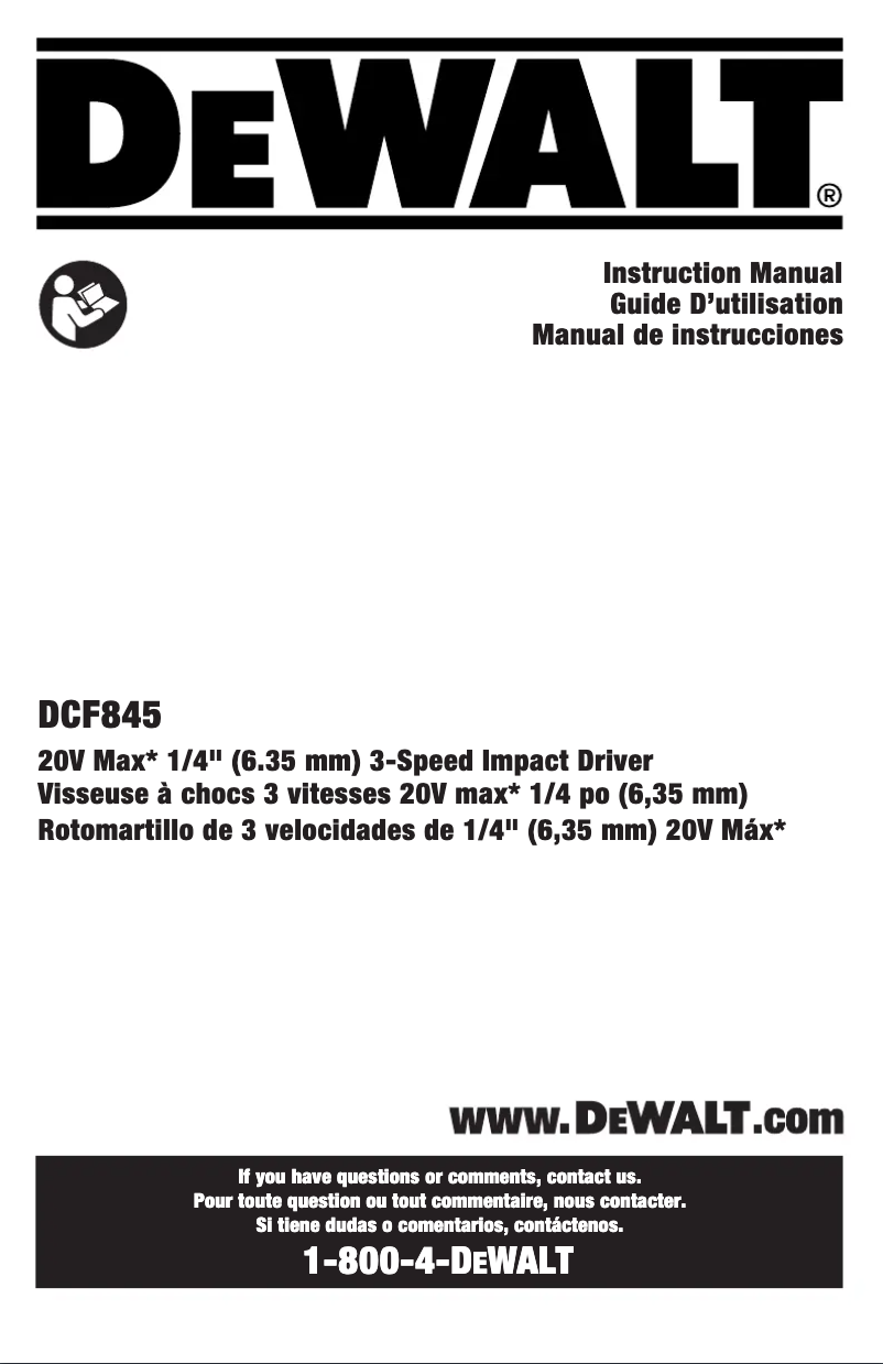Page 1 de la notice Manuel utilisateur DeWalt DCF845