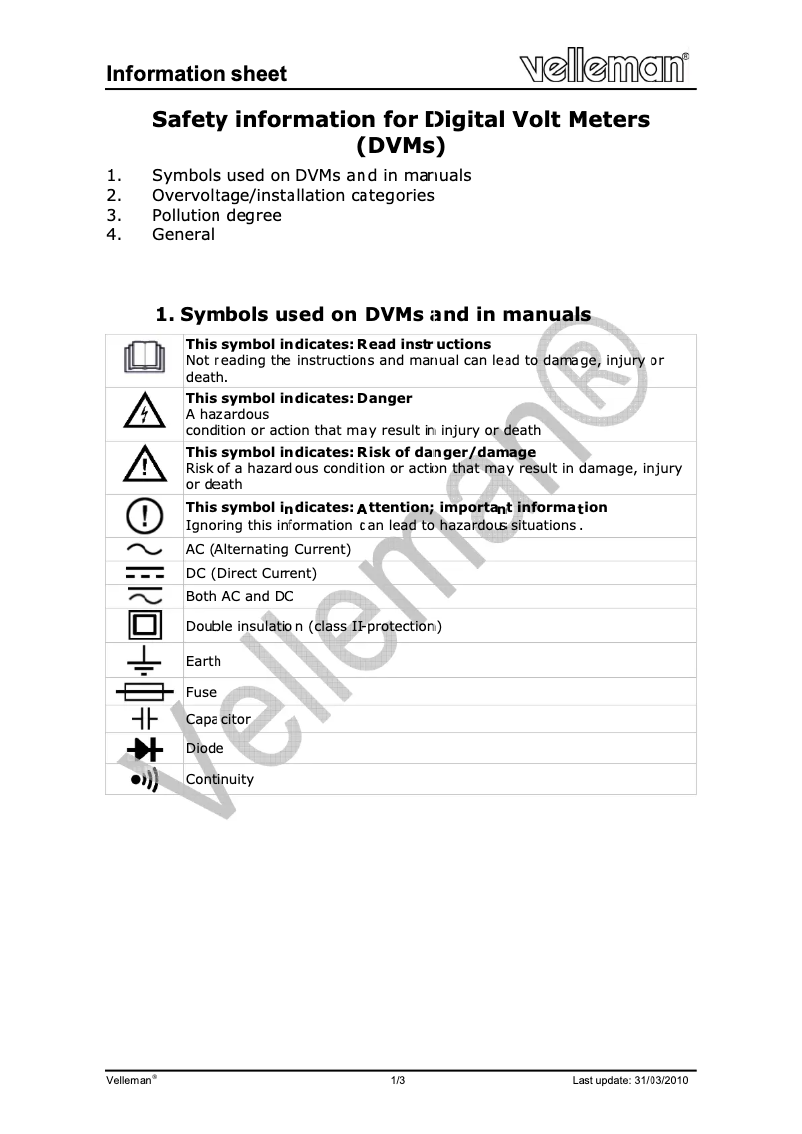 Page n°1 - Instructions de sécurité Velleman DVM895