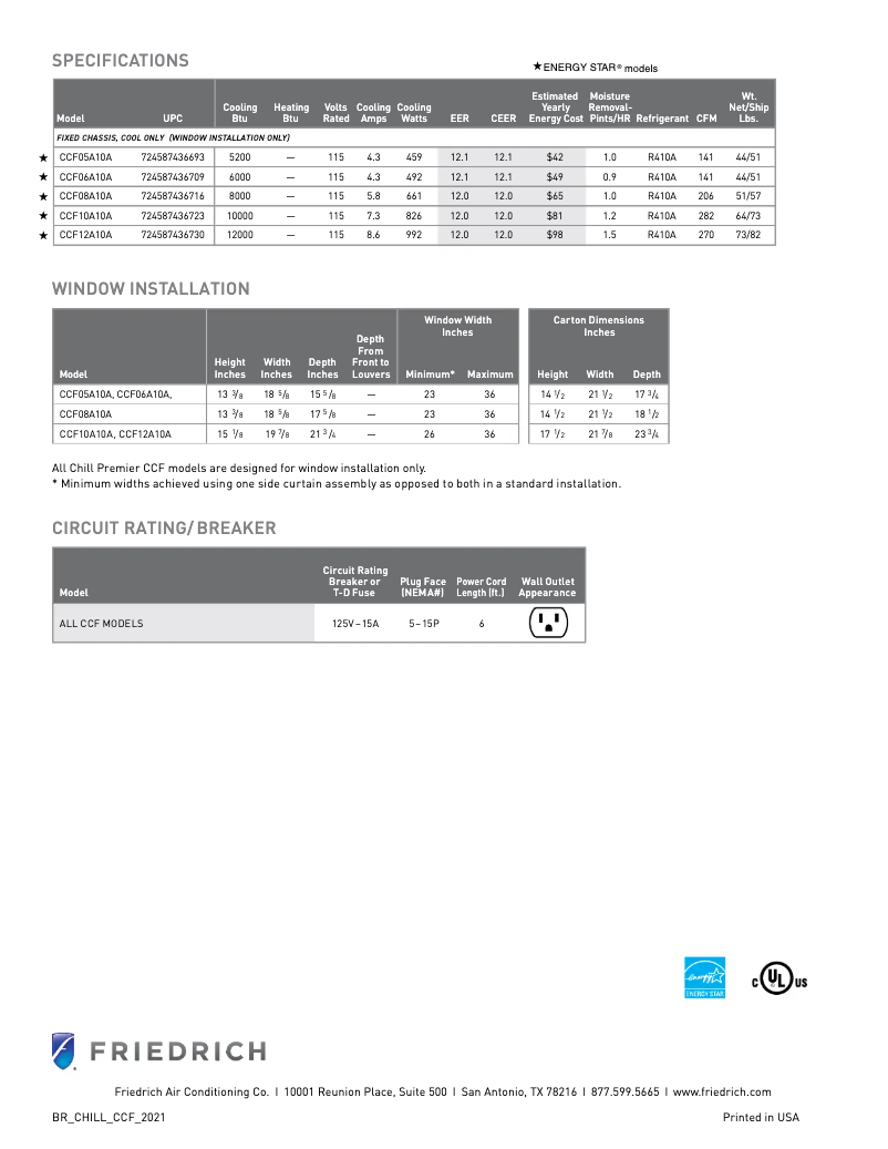 Page n°1 - Fiche technique Friedrich Chill Premier CCF12A10A