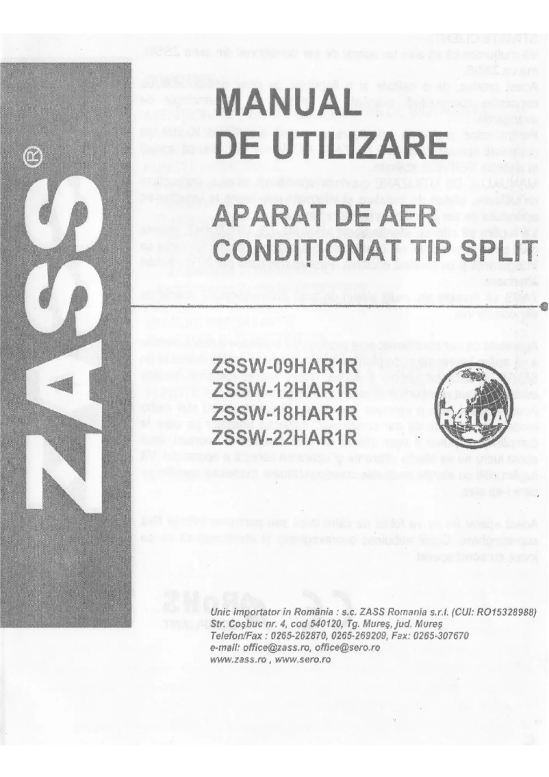Image de la première page du manuel de l'appareil ZSSW-22HAR1R